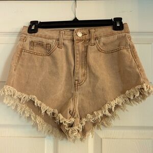 Simple Society Brown Cut Off Jean Shorts Size 3 26 High Rise Frayed Hem